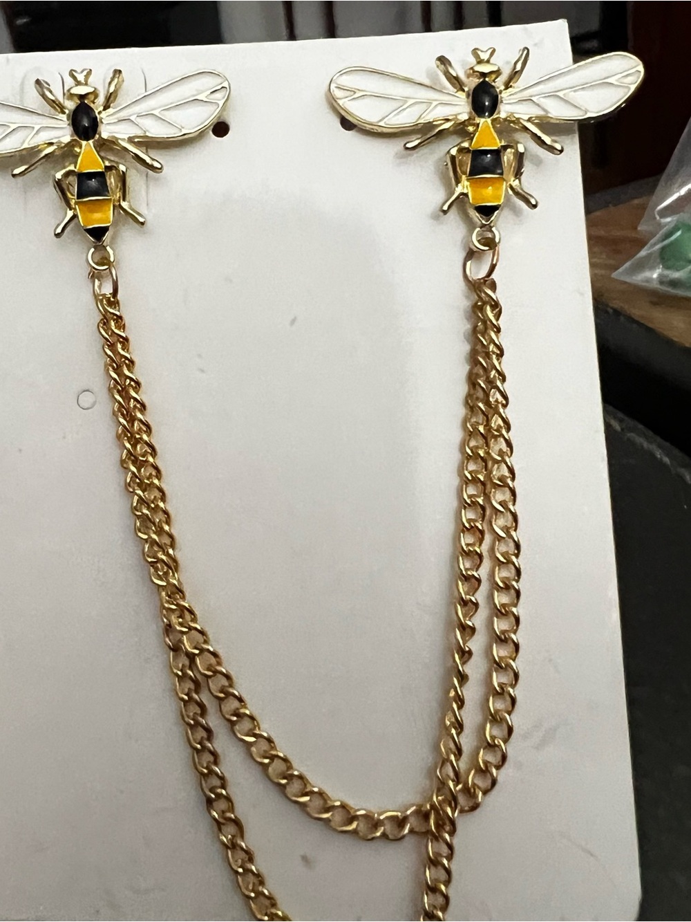 Gold Bee Sweater Clips with Black and Yellow Enamel Bees